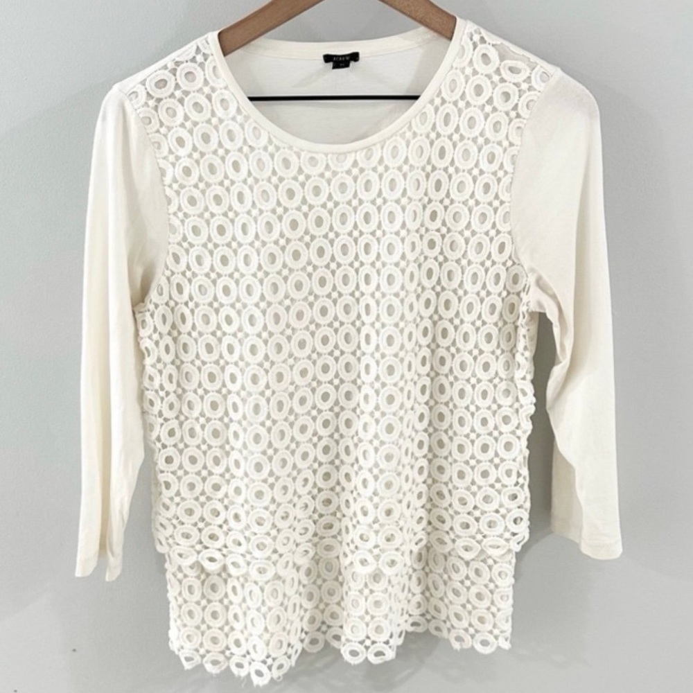 J. Crew XS Ivory Cotton Crochet Lace Overlay Top – Boho Perfect for Laye…